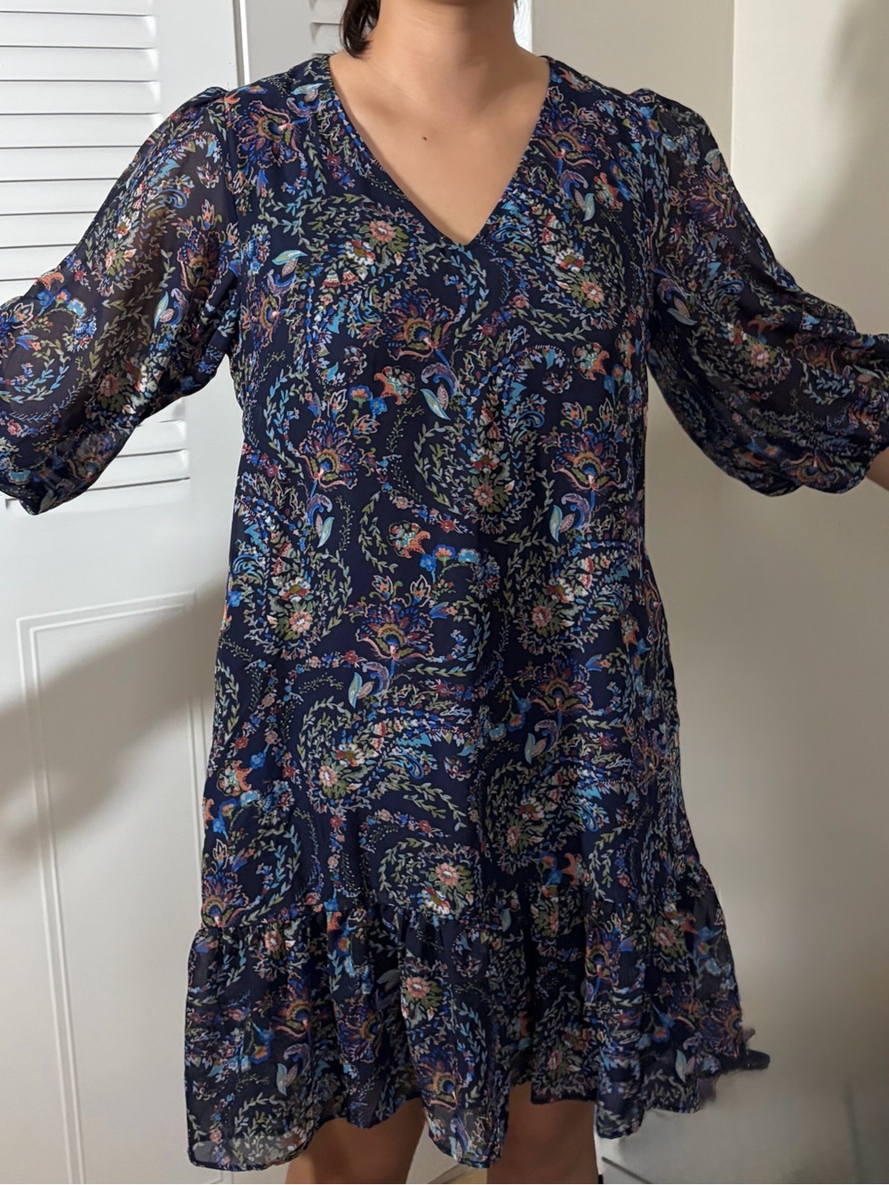 Julia Jordan Navy Floral V-Neck Tiered Mini Dress